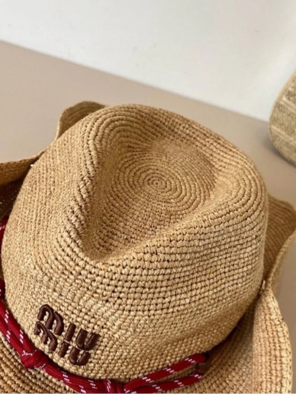 Miu Miu Natural Straw Cowboy Hat with Red Band - Picture 5 of 7